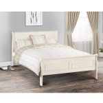 Amelia Bed in Stone White Lacquered Finish With Wooden Slatted Base.
